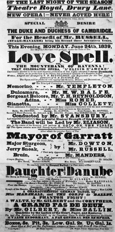 Playbill Announcing a Performance of 